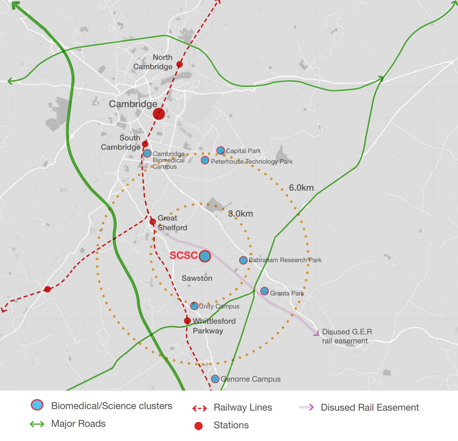 Diagram showing site's connectivity to Cambridge life sciences cluster